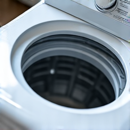Top-Load Washer Diagnostics. Professional repairman inspecting the agitator and transmission system of a top-loading washing machine during a same-day service call.