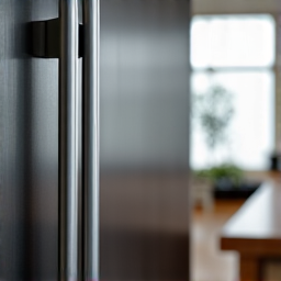 A technician meticulously inspecting the door seal of a Viking oven, ensuring proper functionality and heat retention. The repair is conducted with precision and attention to detail in a home kitchen setting.