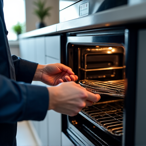 Technician performing Viking oven repair in a Fab 40s Sacramento home. Expert Viking oven service, technician carefully disassembling a high-end Viking range, troubleshooting and repair in luxury Sacramento residence.