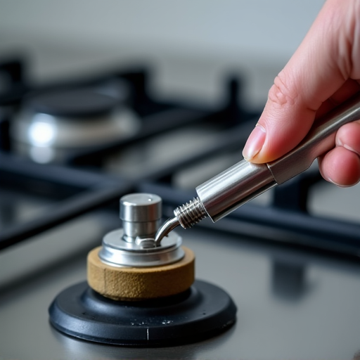 Wolf range igniter replacement in Folsom. Close-up of a technician replacing a faulty igniter on a high-end Wolf range, ensuring seamless electronic control board repair and restoring ignition.